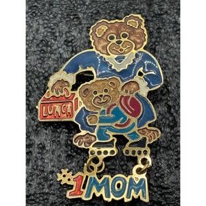 Adorable Teddy Bear Mom and Child Enamel Pin with "1 Mom"‎ Dangle Lunch Box